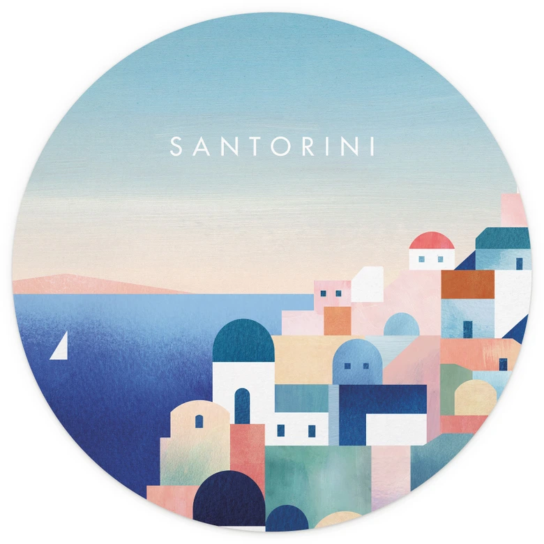 Fototapete Häuser von Santorini - Rivers - Rund - Selbstklebend/Vlies 