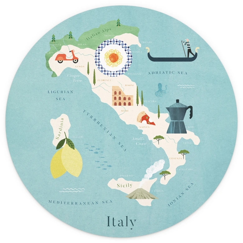 Tapet cirkel Kort over Italien - Rivers - vliesetapet/selvklæbende non-woven tapet 