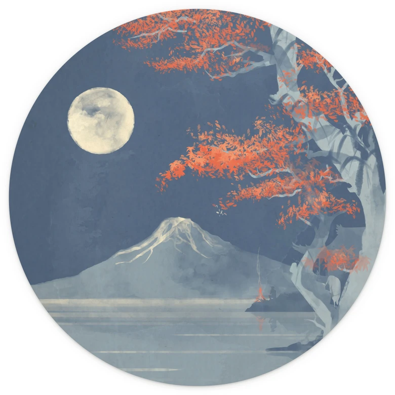 Wall Mural Japan - Full moon over the summit of Fuji-san - Roze - Round - non self-adhesive/self-adhesive wallpapers 