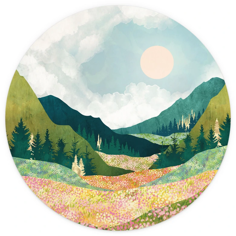 Papier peint photo rond Prairie printanière aux couleurs vives - SpaceFrog Designs - papier peint intissé/papier peint intissé autocollant 