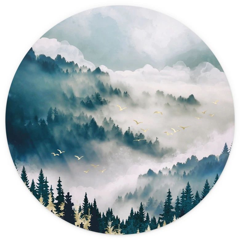 Fototapete Geheimnisvoller Nebel im Wald - SpaceFrog Designs - Rund - Selbstklebend/Vlies 