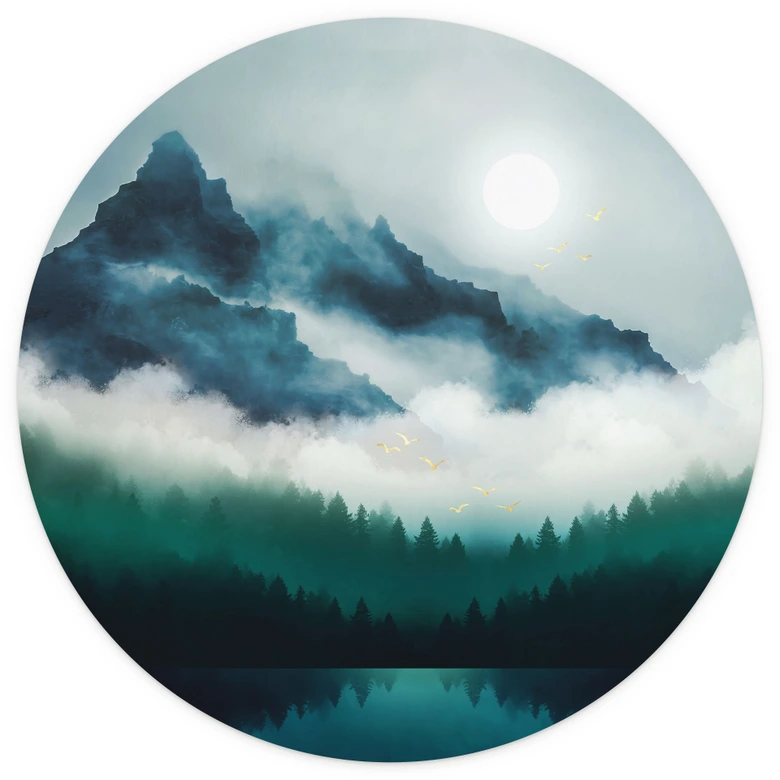 Fototapete Neblige Landschaft in der Nacht - SpaceFrog Designs - Rund - Selbstklebend/Vlies 