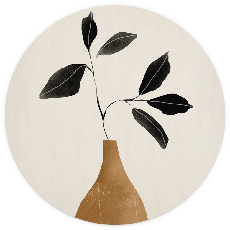Wall Mural Branch in golden vase - ThingDesign - Round - Self-adhesive/non-woven 