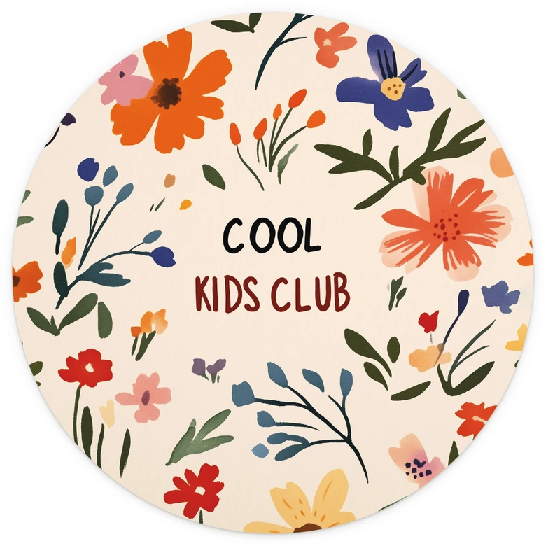 Papier peint photo enfants - Cool Kids Club fleurs colorées - Treechild - rond - adhésif/non tissé 