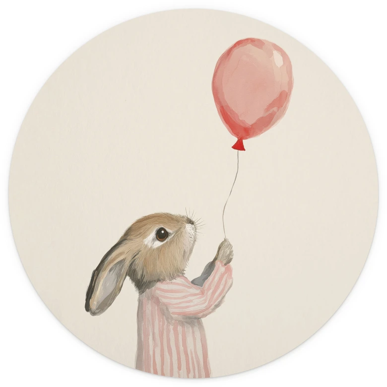 Fotobehang Schattig konijntje met ballon - Treechild - Rond - Zelfklevend/niet-geweven 