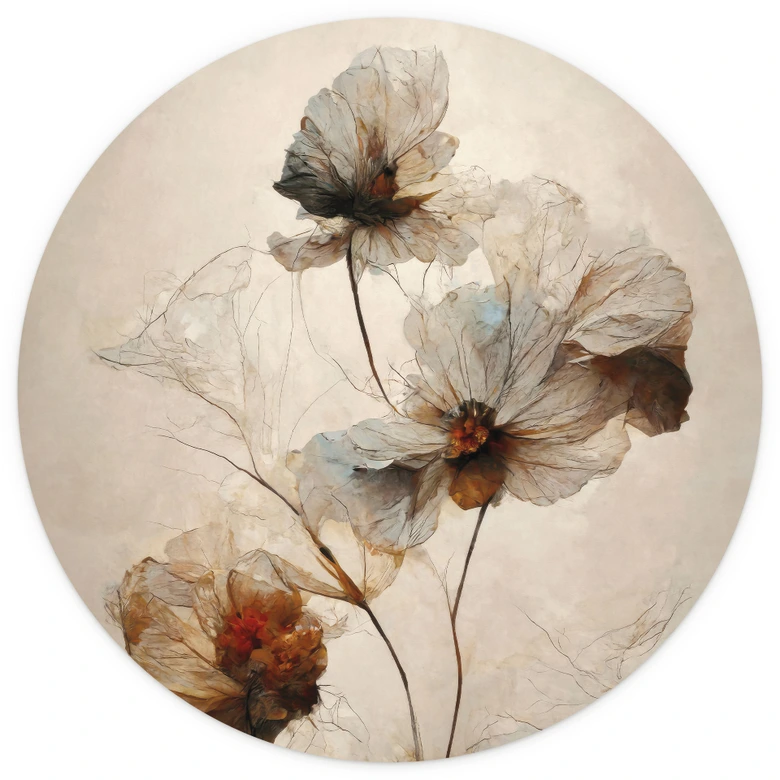Fototapete Blumentapete | Trockenblumen - Eleganz der Vergänglichkeit - Treechild - Rund - Selbstklebend/Vlies 