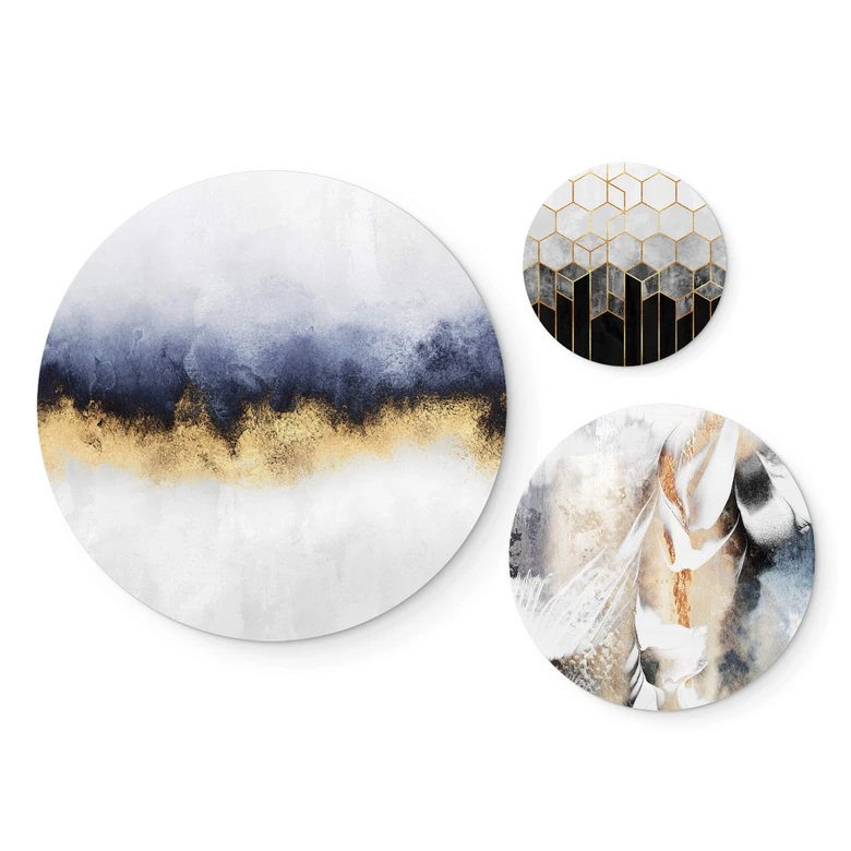 Alu-Dibond Fredriksson - Goldener Frost Set - Rund (3-teilig) 