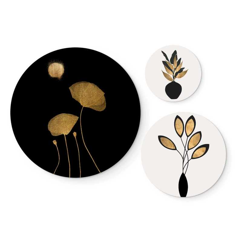 Tableau sur alu-Dibond rond Kubistika - Bouquet de fleurs (set 3 pièces) 
