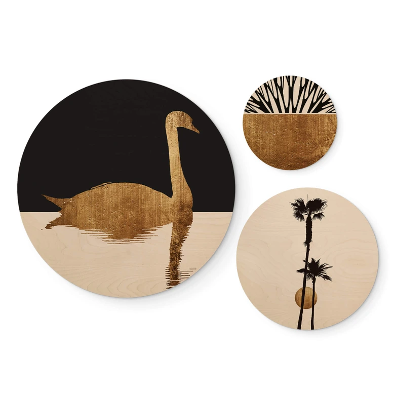 Holzbild Kubistika - Goldener Sommer Set - Rund (3-teilig) 