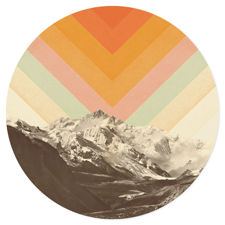 Wallsticker retro bergslandskap rund - Bodart 