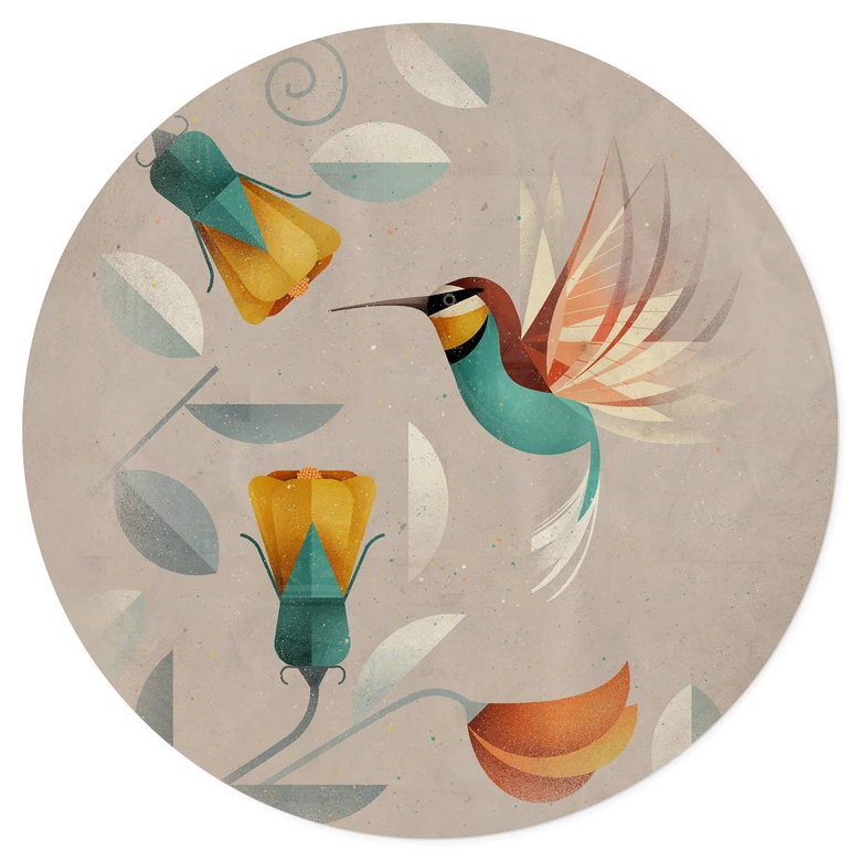 Wallsticker fågel - kolibri rund - brun 