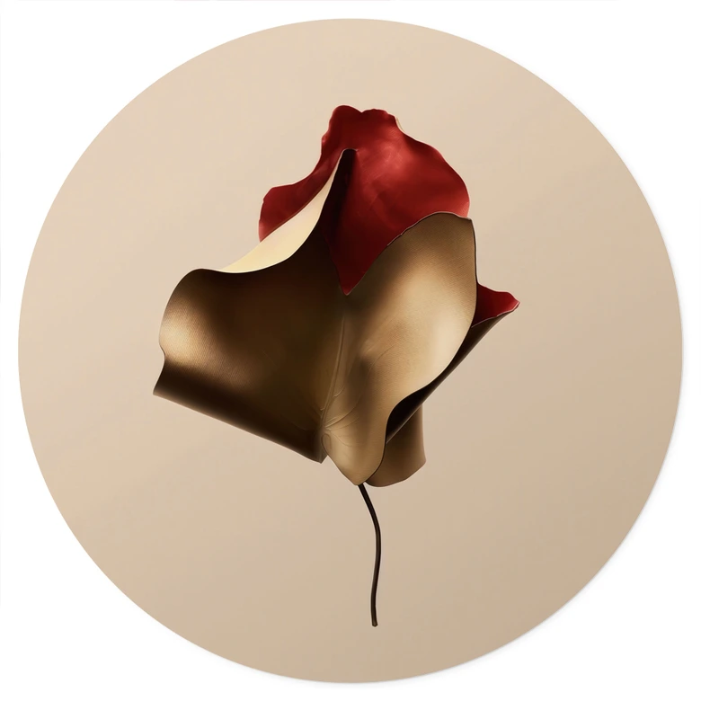 Wandtattoo Elegantes Blatt in Gold und Rot - Alma - Rund 