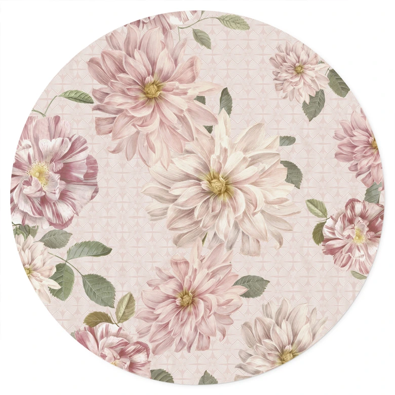 Wandtattoo Dahlien Shabby Chic Rosa - Bloomery Decor - Rund 