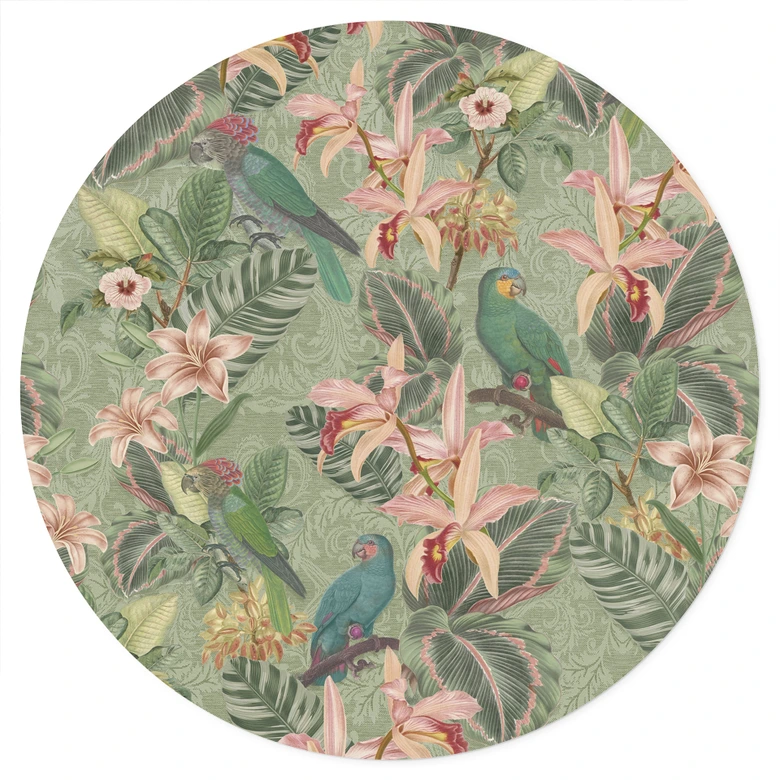 Wandtattoo Dschungel mit Papageien Grün - Bloomery Decor - Rund 