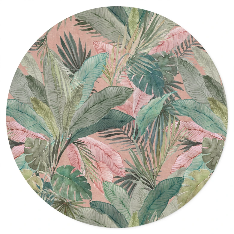 Wandtattoo Tropenblätter im Dschungel Rosa - Bloomery Decor - Rund 