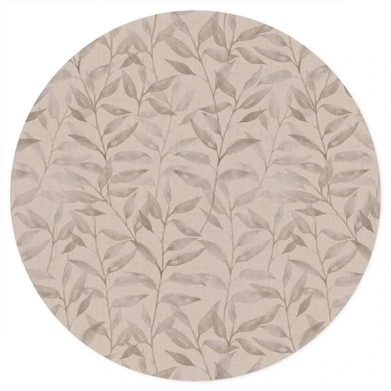 Delikate akvarelblade Wallsticker - Blød grå - Blomsterdekor - Rund 