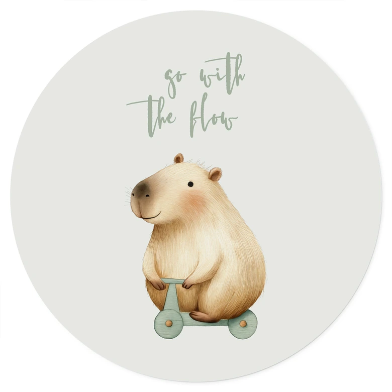 Kinderzimmer Wandtattoo Capybara auf Roller - Flow Spruch - Rund 