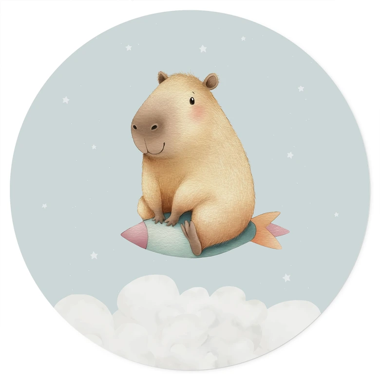 Vinilo decorativo para la habitación de los niños Capibara en el espacio - Sueño de estrellas - Redondo 