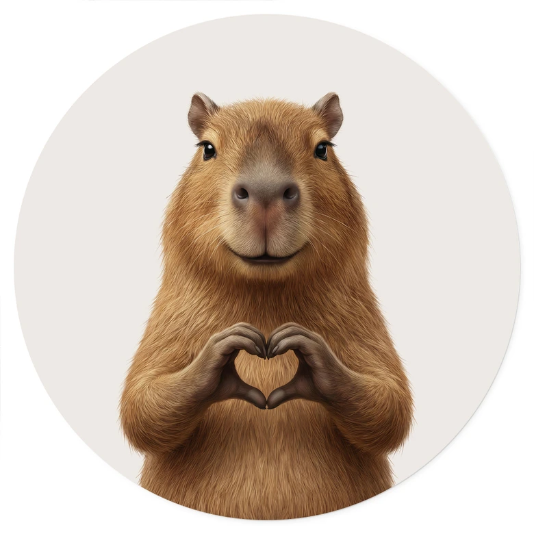Wandtattoo Capybara mit Herzhand - Rund 
