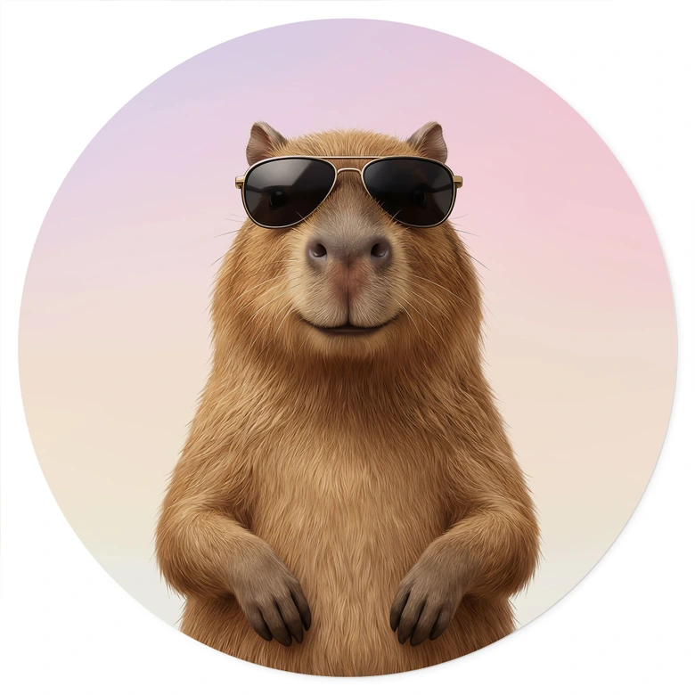 Wallsticker cool kapybara med solglasögon - rund 