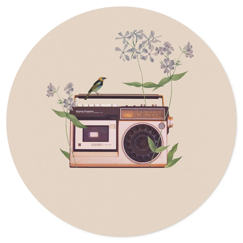 Retro Radio bloemen Muursticker - Frida Floral Studio - Rond 