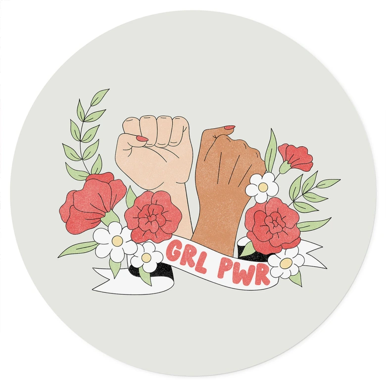 Wandtattoo Girl Power Blumen Statement - Rund 