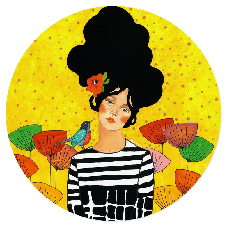 Sticker mural Fillette aux fleurs dans le jardin d'été - Hülya - Rond 
