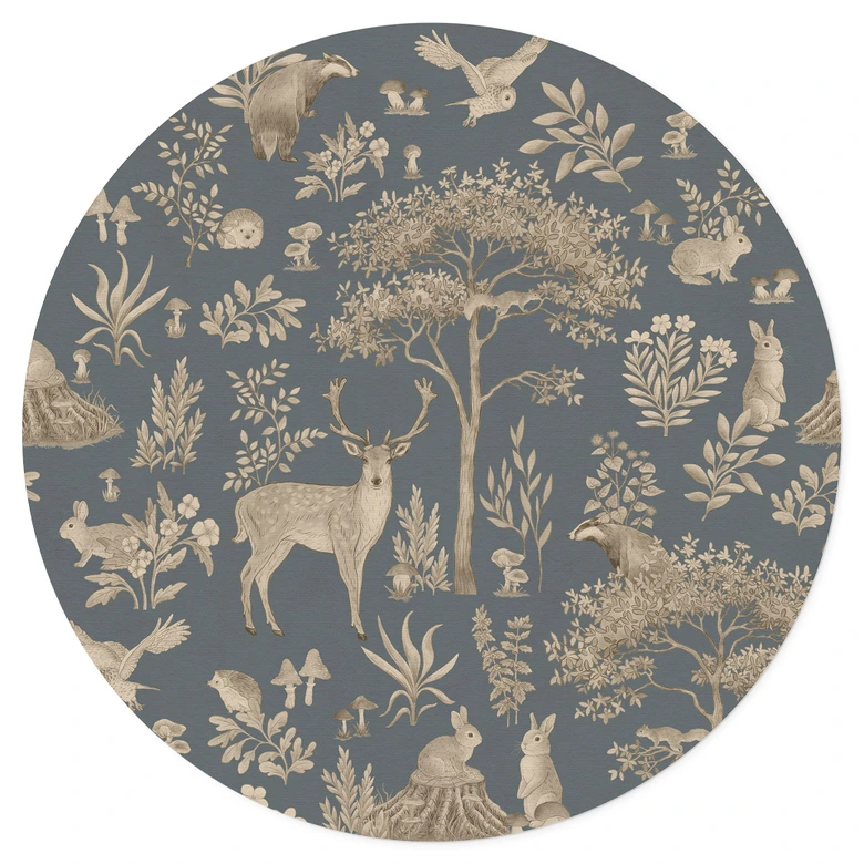 Charmig skog med djur Wallsticker - Vintage blå - Kikki Belle - Rund 