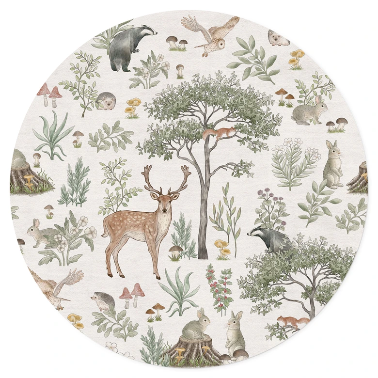 Charmig skog med djur Wallsticker - Vintage grädde - Kikki Belle - Rund 