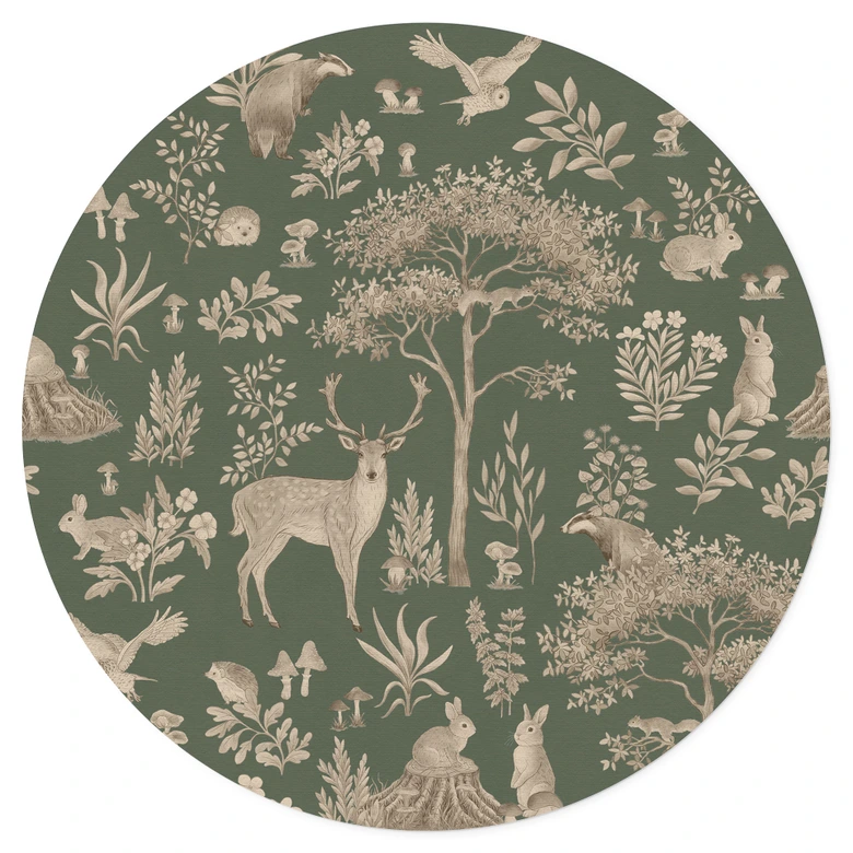 Charmig skog med djur Wallsticker - Vintage grön - Kikki Belle - Rund 
