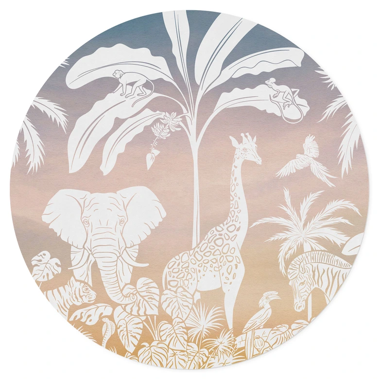 Djungelparadis med vilda djur Wallsticker - Ombre - Kikki Belle - Rund 