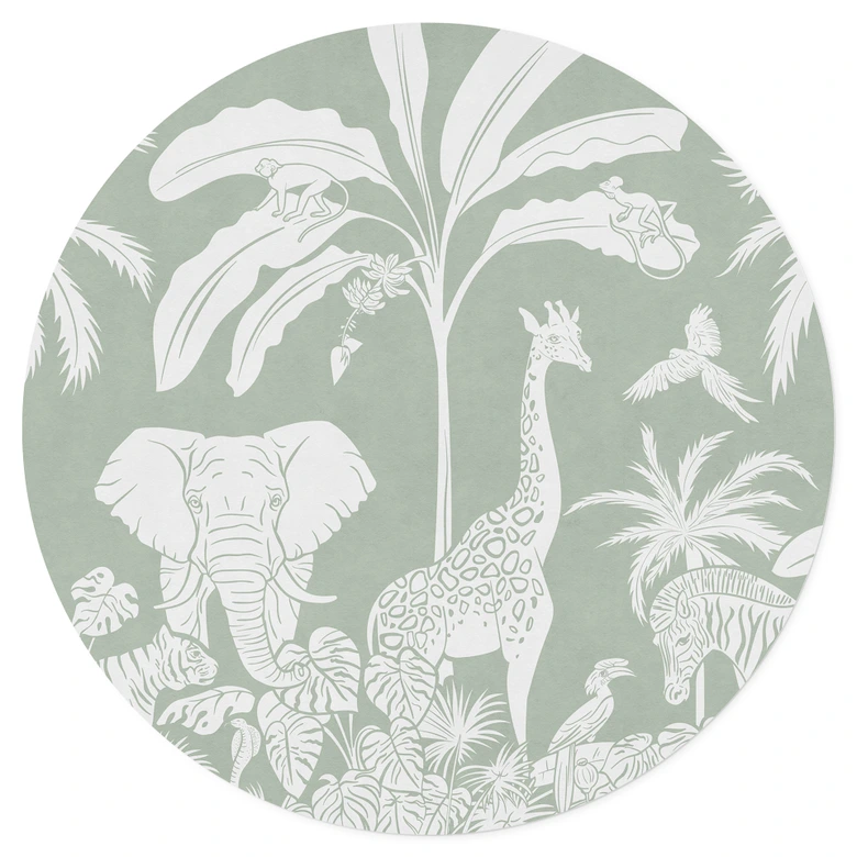 Djungeldjur Wallsticker i tropisk grön - Kikki Belle - Rund 