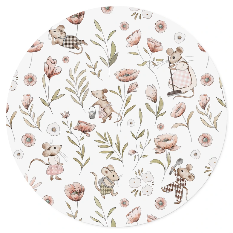 Wallsticker Glada möss på ängen - Kikki Belle - Rund 