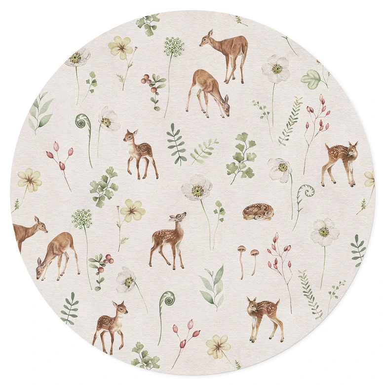 Wallsticker Liten hjort mellan blommor - Kikki Belle - Rund 