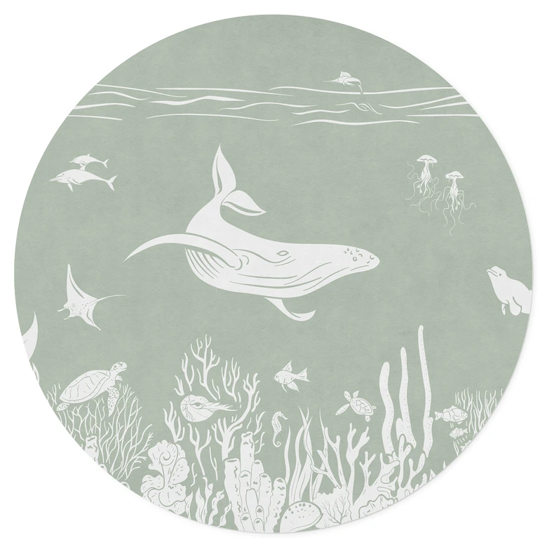 Wallsticker Korallrev och havsdjur - En resa in i det gröna - Kikki Belle - Rund 