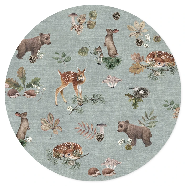 Wallsticker fawn och skogsvänner - djur för barn - blå - Kikki Belle - Rund 
