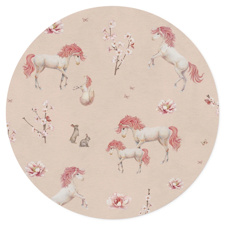 Förtrollade enhörningar med körsbärsblommor Wallsticker - Kikki Belle - Rund 