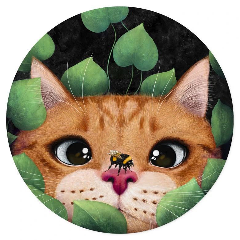 Vinilo decorativo para habitación infantil Dulce gato en el arbusto - Korenkova - Redondo 