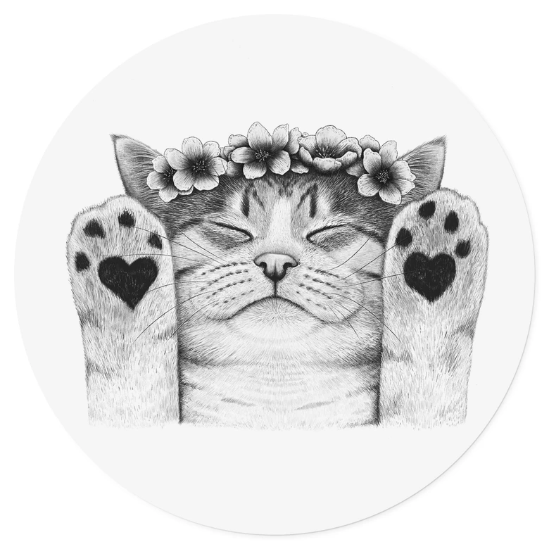Wallsticker Söt katt med hjärttassar - Korenkova - Rund 