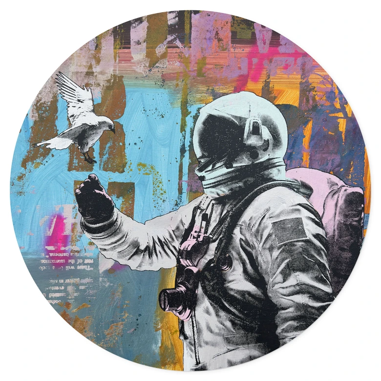 Wallsticker Astronaut med due - Kuryliuk - Rund 