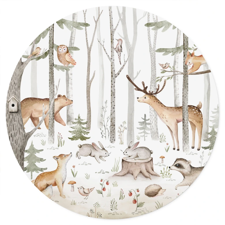 Äventyr med skogsdjur Wallsticker - Kvilis - Rund 