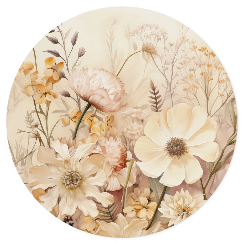 Wandtattoo Vintage Blütenpracht auf der Wiese - Lola Peacock - Rund 