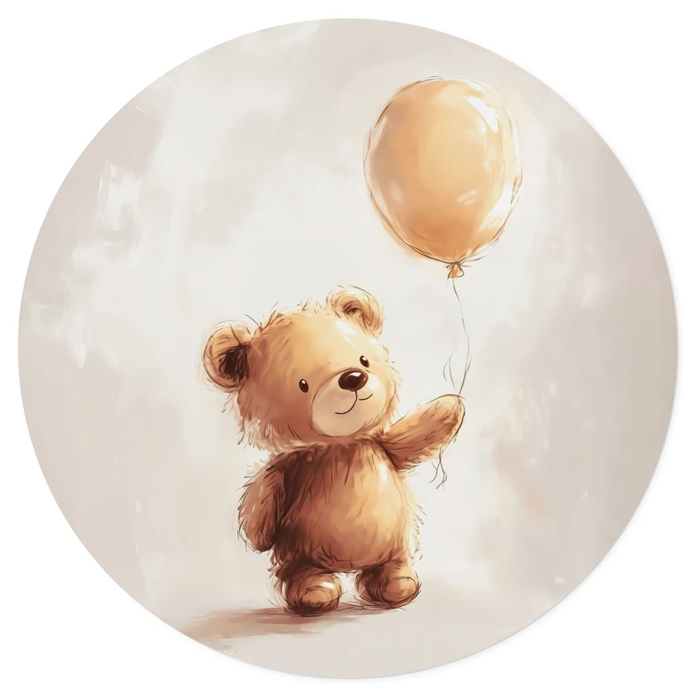 Sticker mural chambre bébé Petit ourson avec ballon - Magnusson - Rond 