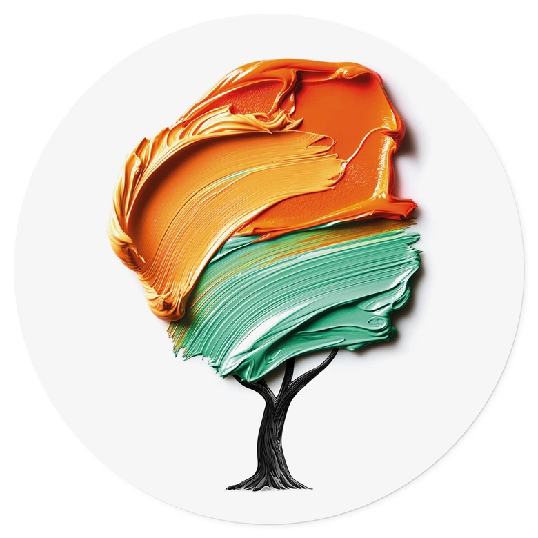 Wandtattoo Baum mit oranger und grüner 3D-Krone - Mielu - Rund 