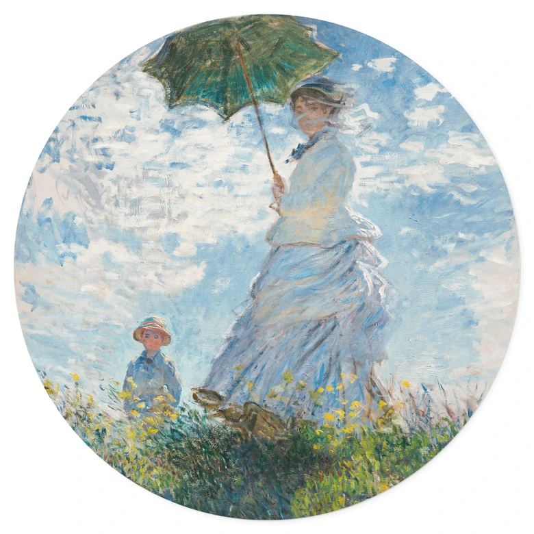 Wandtattoo Monet - Frau mit Sonnenschirm - Madame Monet und ihr Sohn - Rund 
