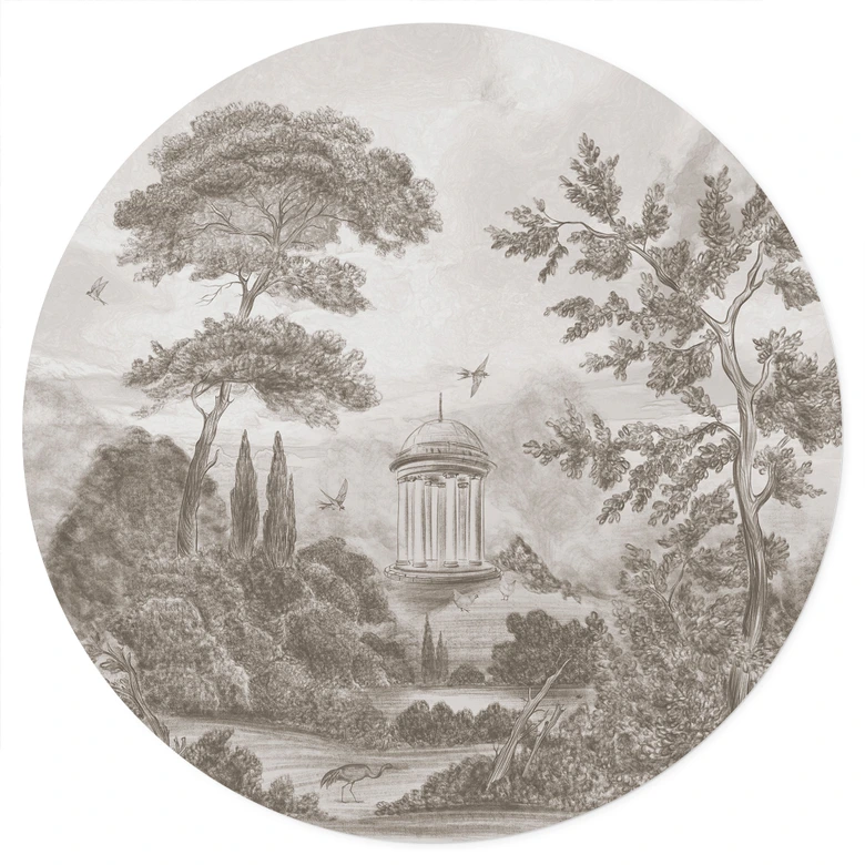 Wandtattoo Landschaft mit Gartenlandschaft in Beige - Ms Tiff - Rund 