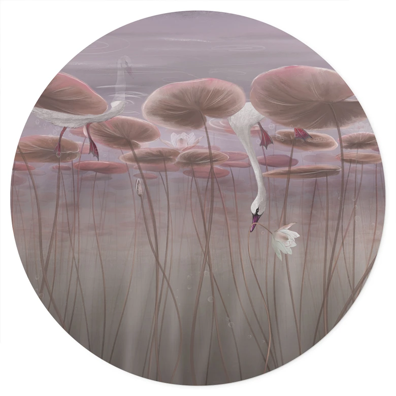 Wandtattoo Lotusblumen mit Schwan im Wasser in Altrosa - Ms Tiff - Rund 