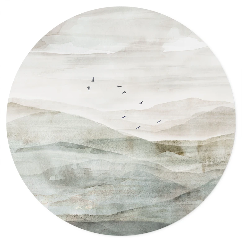 Wandtattoo Neblige Berglandschaft Aquarell - Ms Tiff - Rund 