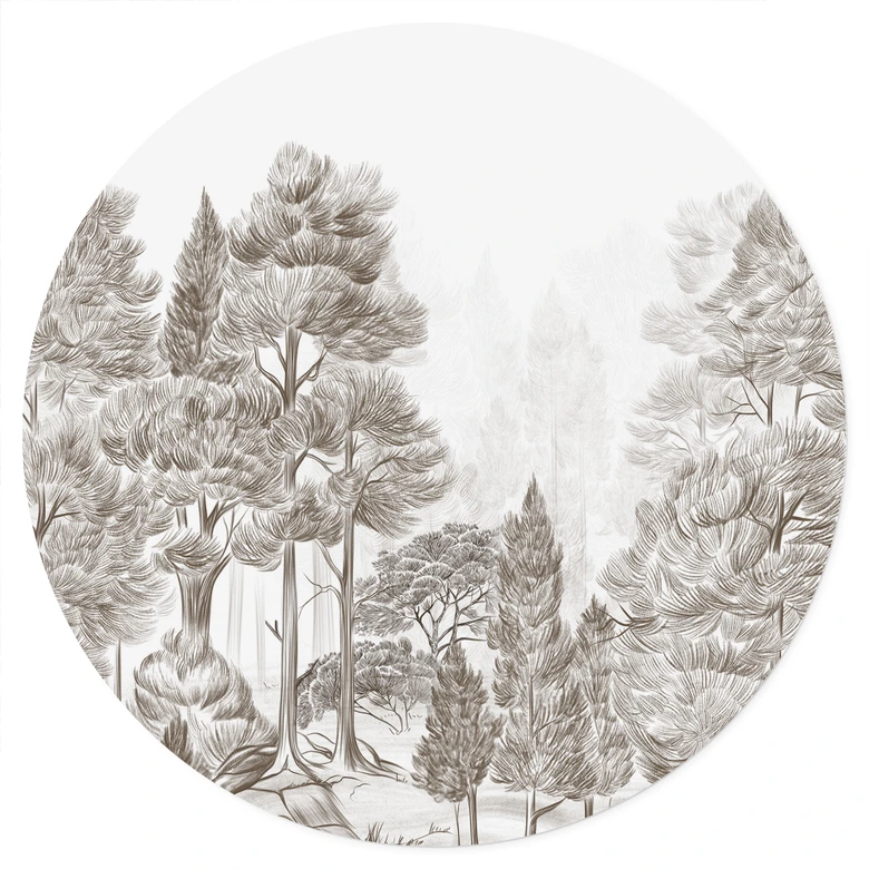 Wandtattoo Wald mit Waldlandschaft in Beige - Ms Tiff - Rund 