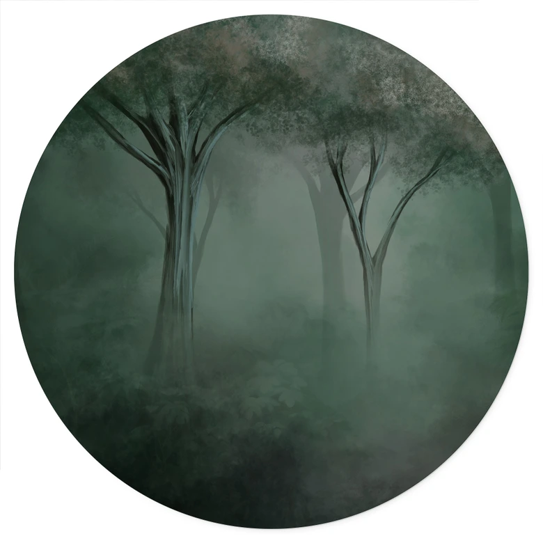 Wandtattoo Waldmagie im Morgennebel Grün - Ms Tiff - Rund 